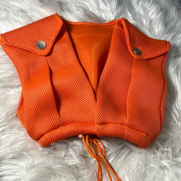 Tops - Orange Drawstring Boutique Vest